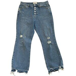 We The Free Distressed High Rise Free People Raw Hem Stretch Straight Leg Size 3